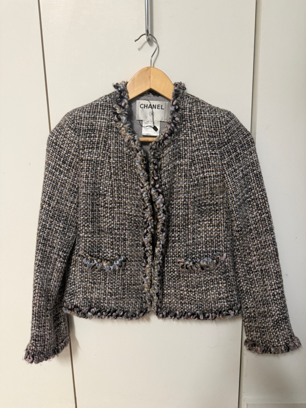 CHANEL Gray Multi Bouclé Tweed Cropped Jacket